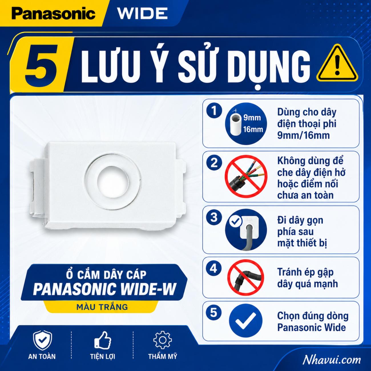 Lỗ ra dây điện thoại phi 9mm/16mm dòng WIDE-W Panasonic